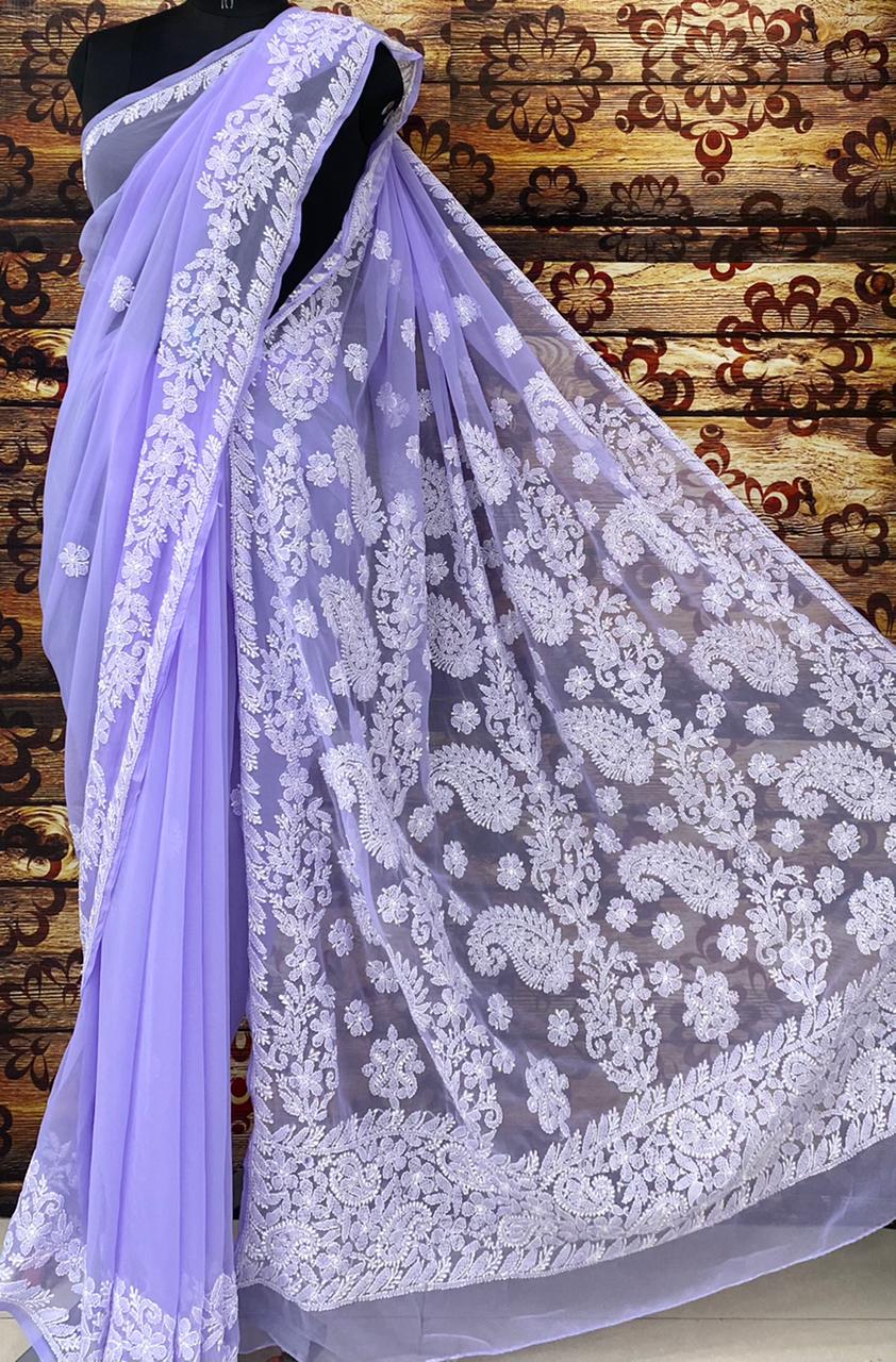 Chiffon Georgette Chikankari Saree - Nishalika